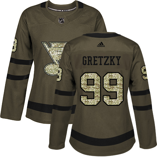 Adidas Blues #99 Wayne Gretzky Green Salute to Service Women's Stitched NHL Jersey